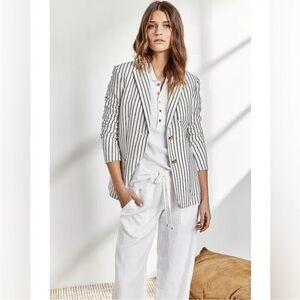 NWOT Ralph Lauren Pique Striped Blazer White & Navy Pinstripes Gold Button 6